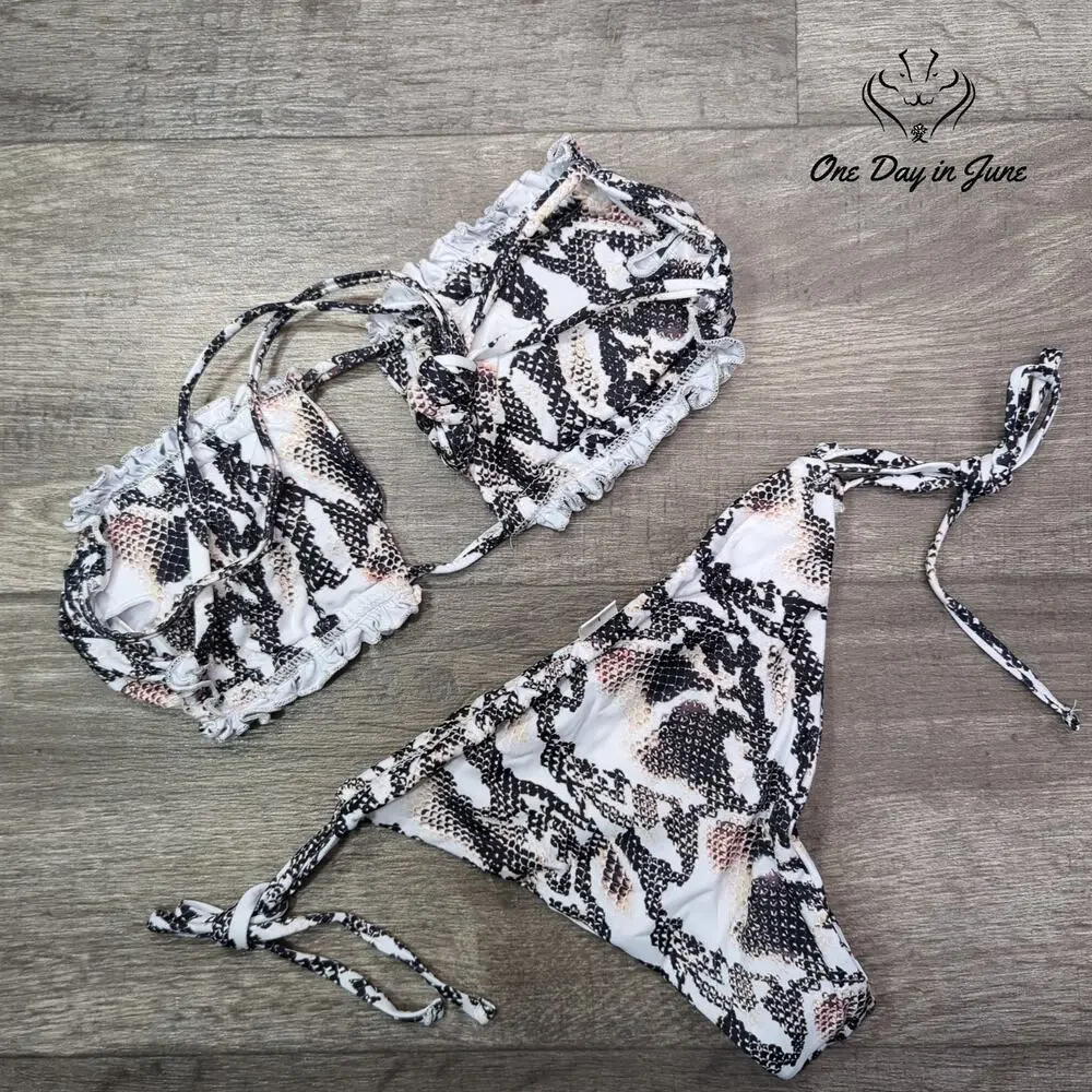 Urieo Hollow Out Tie Side Bikini Swimsuit Size L